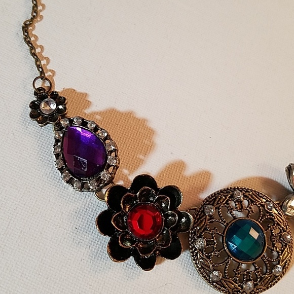 Big Stone Necklace 18" Antique Gold Chain - Picture 4 of 4